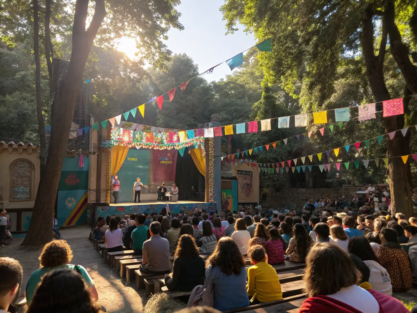 An image showing a group of people enjoying a cultural performance organized by BSCPS BOSCORPS, emphasizing the organization's role in providing accessible and engaging cultural experiences.