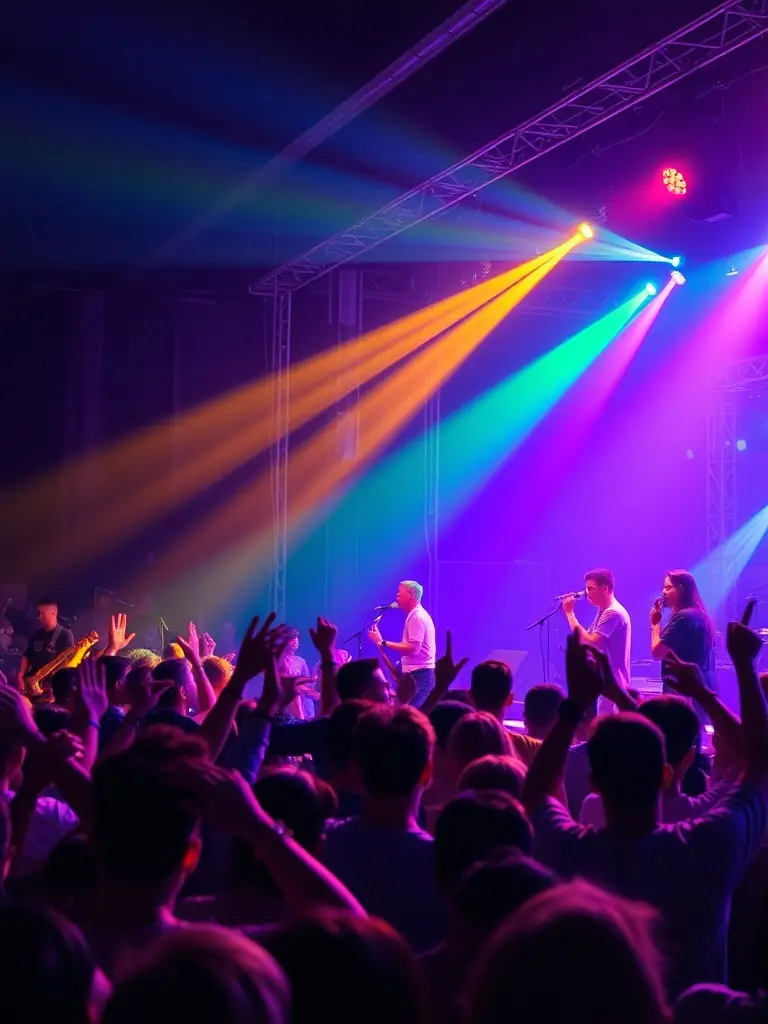 A dynamic image of a local band performing live at a BSCPS BOSCORPS-organized music festival, capturing the energy and excitement of the event and the diverse audience enjoying the music.