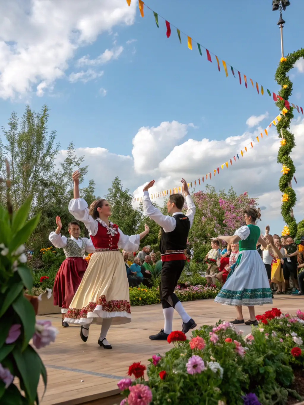 A visually appealing image of a diverse group of people attending a cultural showcase featuring traditional dances and art forms, highlighting the organization's efforts to celebrate and preserve cultural heritage.