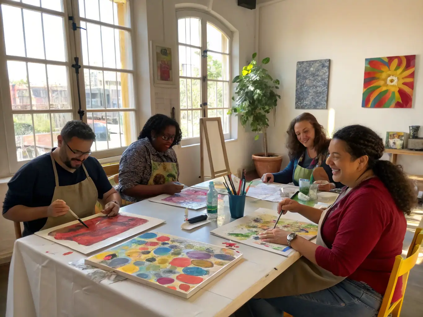 A photograph capturing a workshop session where participants are learning new artistic skills, highlighting BSCPS BOSCORPS's commitment to education and personal development.